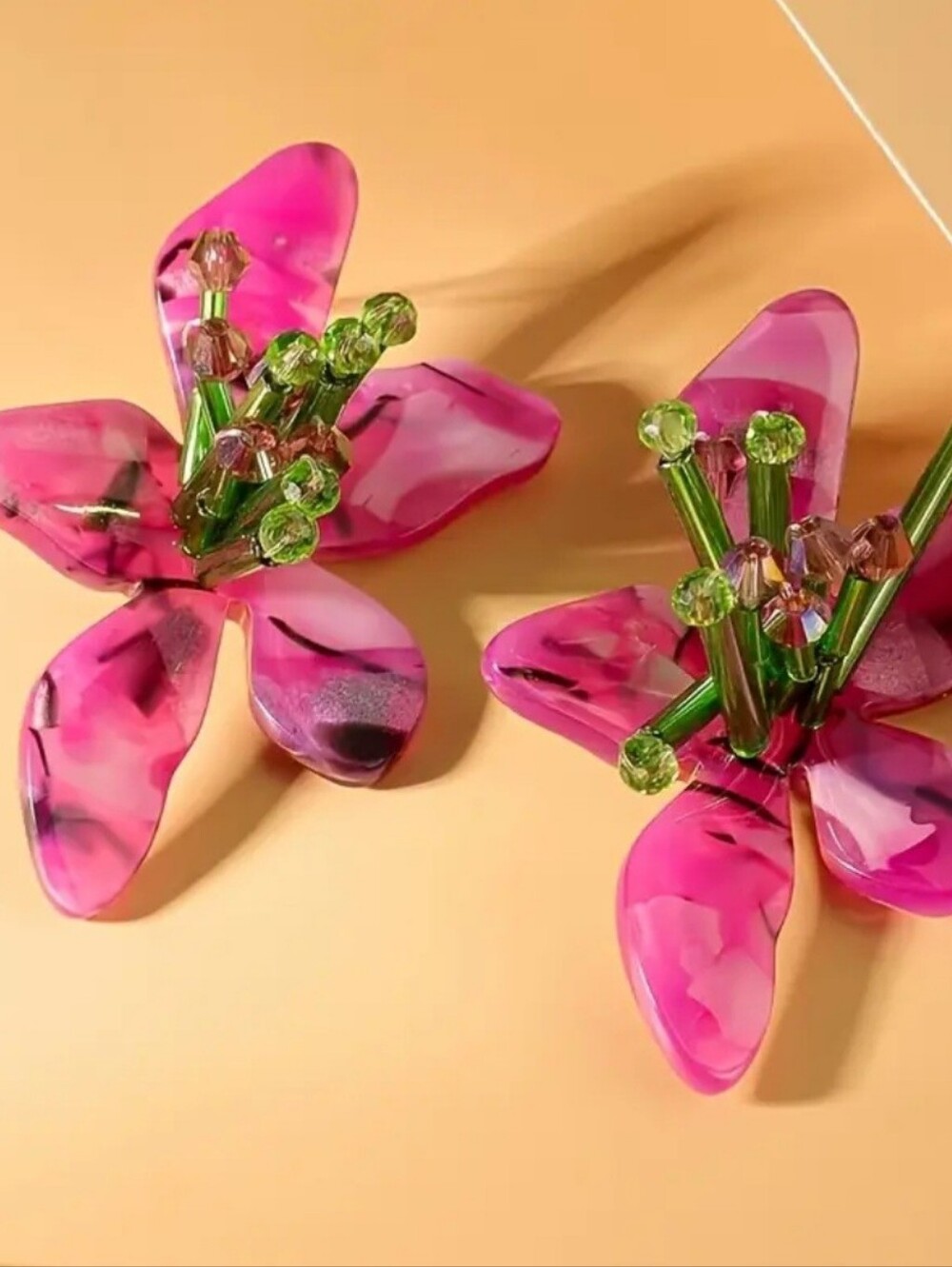 Bohemian Glass Acrylic Purple Floral Boutiquel Statement Earrings - 2.8"